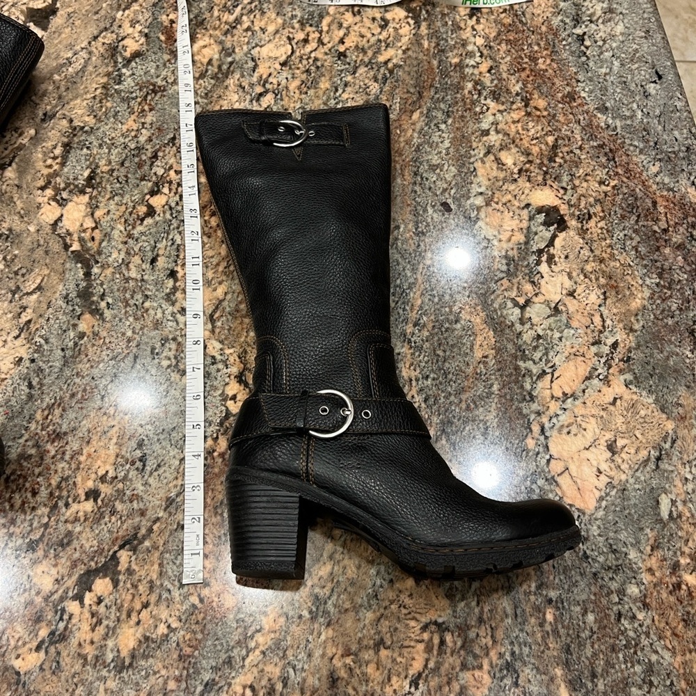 Børn black pebbled leather moto-style boots Lack with contrast stitching SZ 8 - Picture 8 of 9